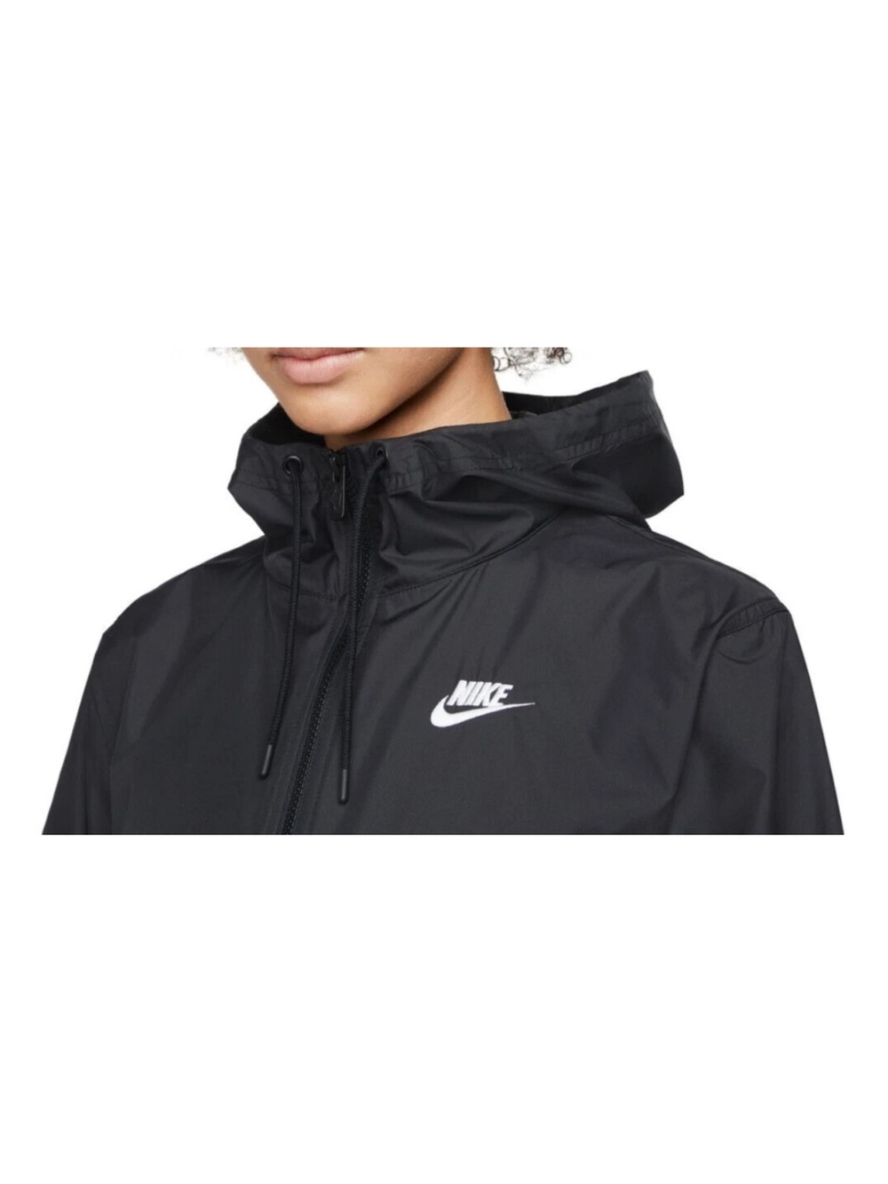 Nike Black Hooded Windbreaker Jacket with White Swoosh - Picture 3 of 16